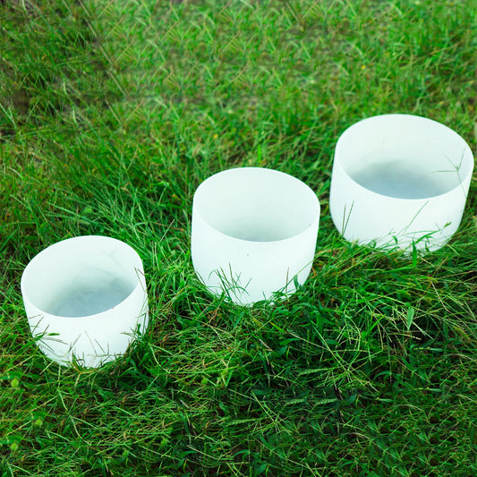 432Hz/440Hz 6"A 8"C 10"F Quartz Crystal Singing Bowl Chakra Set 3Pcs with Free Bag for Meditation Sound Healing