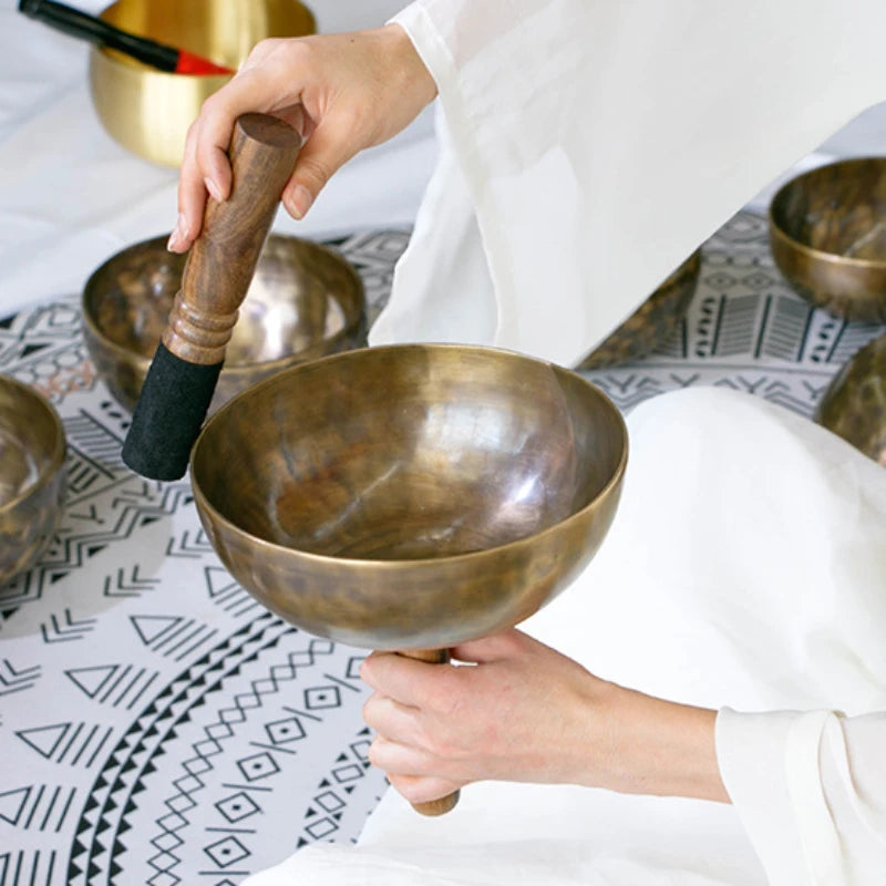 Tibetan Sound Bowls Relax Handmade Hand-Held Prayer Singing Bowl Detachable Meditative Yoga Musical Percussion Instruments